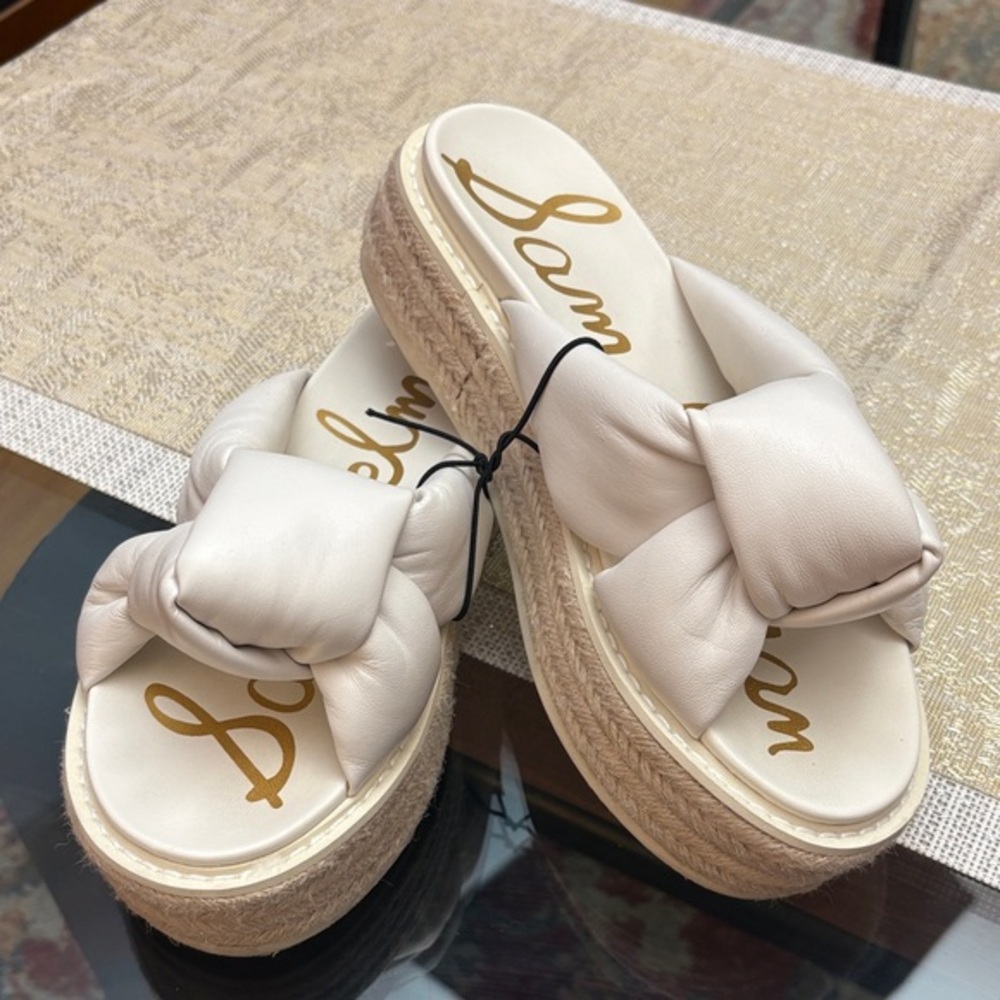 Sam Edelman Cream Espadrille Platform Slides, 6.5 runs big.